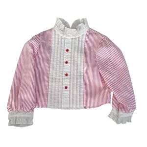 Vintage Bonnie Jean Union Made Red White Striped Ruffle Shirt Sz 4T